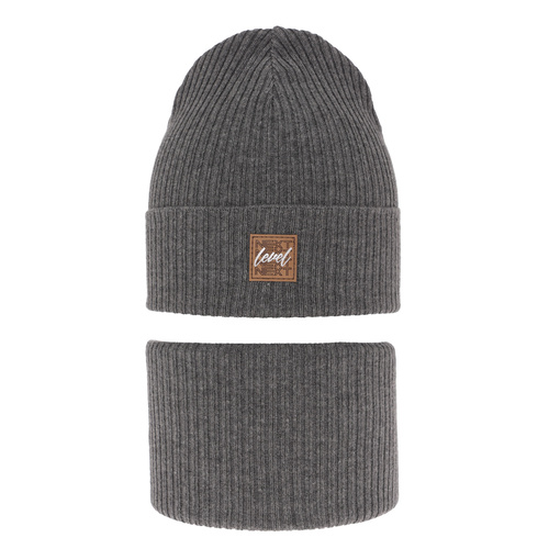 Children's autumn/ spring set: hat and tube scarf, with cotton, grey Fenix