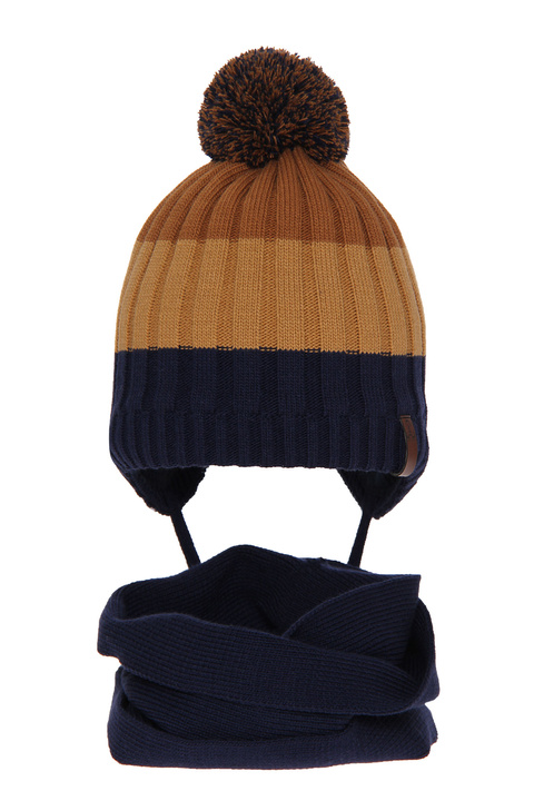 Boy's winter set: hat and tube scarf navy blue Hary with pompom