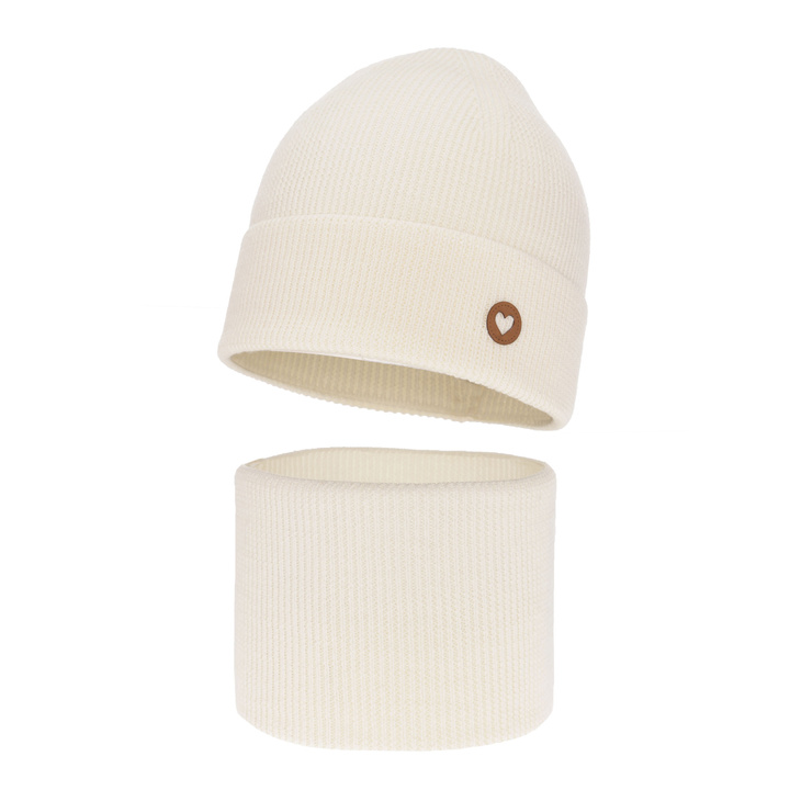 Girl spring autumn set hat and tube scarf ecru 100% extra fine merino wool Brook