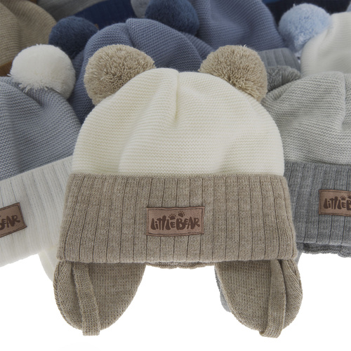 Boy's spring/ autumn hat navy blue Gigant with two pompom