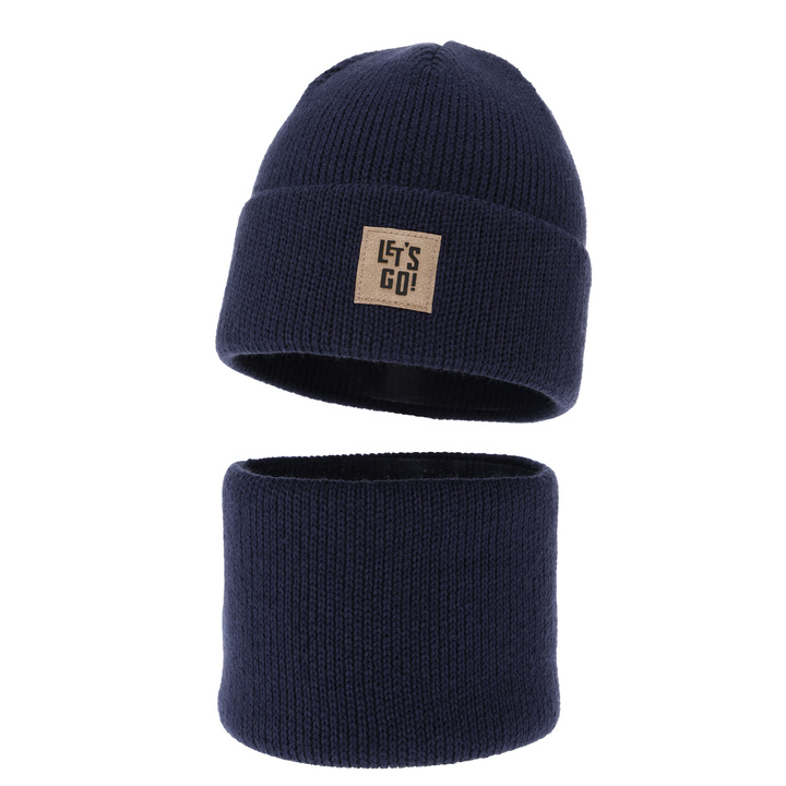 Boy's winter set: hat and tube scarf navy blue Joseph