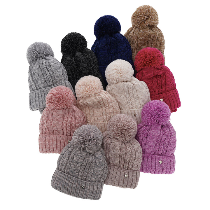 Girl's winter set: hat and tube scarf grey Maroko with pompom