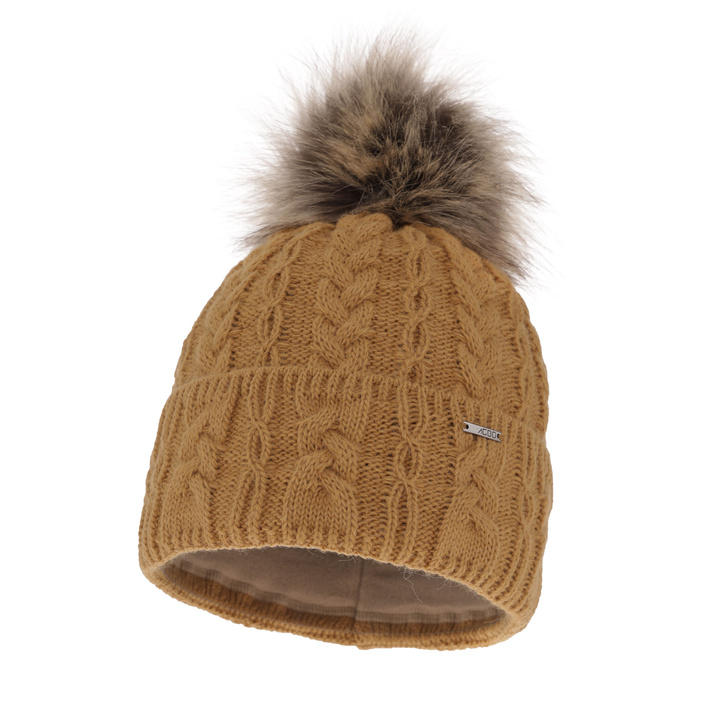 Woman's winter hat camel Omega with pompom