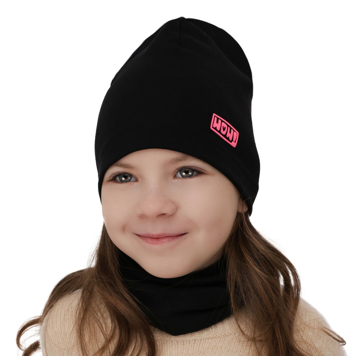 Girl's spring/ autumn cotton set: hat and tube scarf black Friza