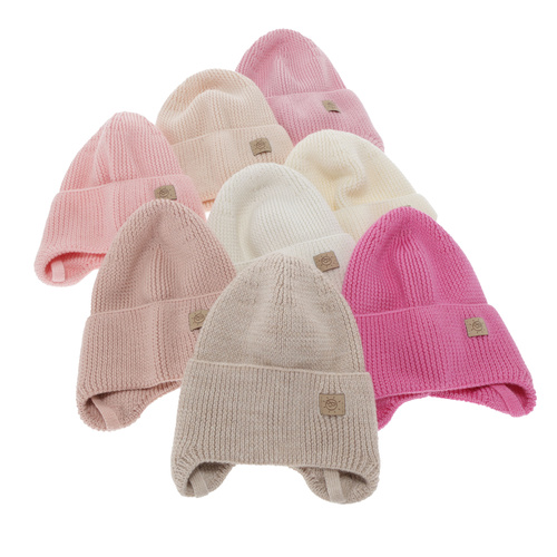 Girl's winter/ autumn/ spring hat, 100% merino wool, with ears, pink, Bafra