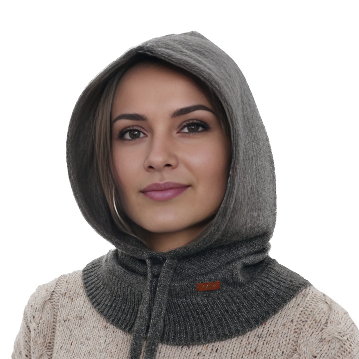 Women's winter balaclava, grey, with wool, Elizabeth
