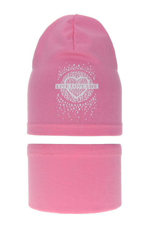 Girl's spring/ autumn cotton set: hat and tube scarf pink Esmeralda