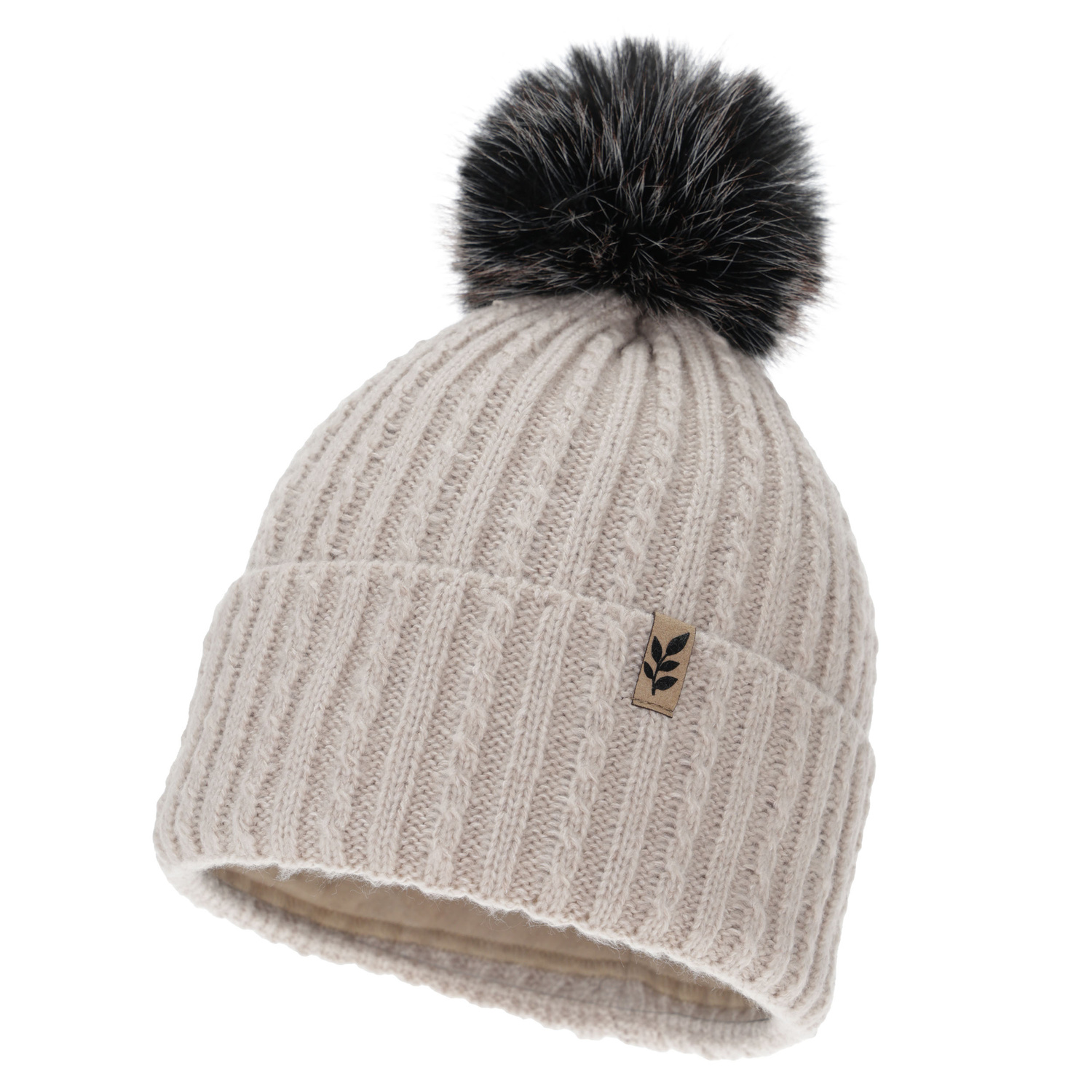 Woman's winter hat, beige, with pompom, Calista