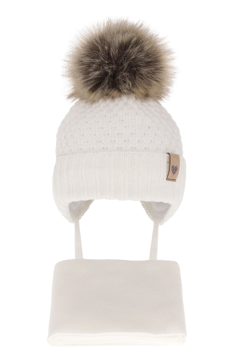 Girls winter set hat and scarf white with pompom Bianca