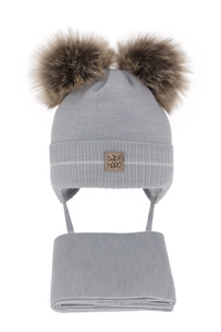Boy's winter set: hat and scarf blue with two pompom Melon