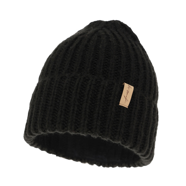 Woman's winter hat black merino wool Caro