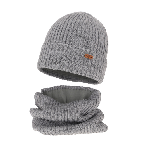 Boy's winter set: hat and tube scarf grey merino wool Palermo