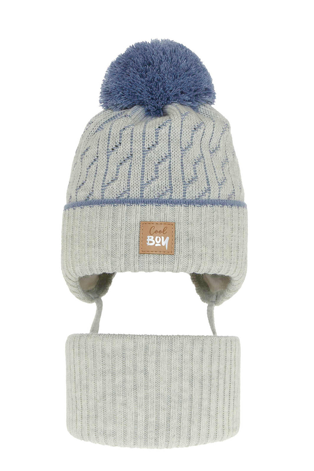 Boy's winter set: hat and tube scarf grey Pikolo with pompom