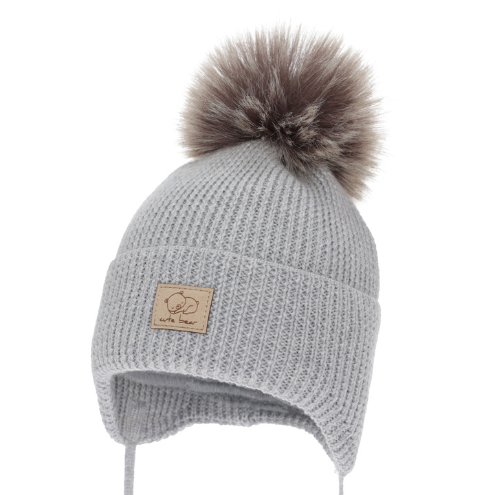 Boy's winter hat, gray, with ears, 100% merino wool, Jergen