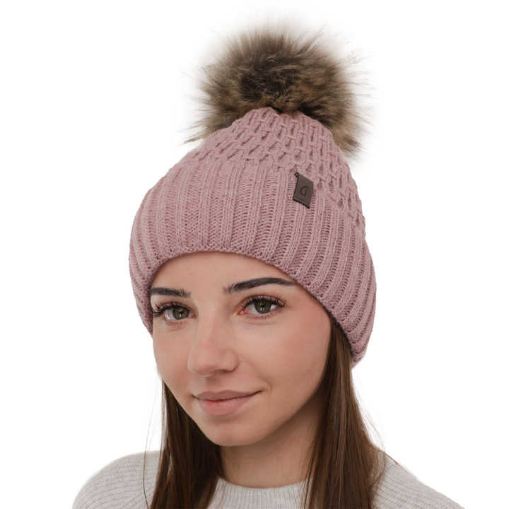 Woman's winter hat pink Gaba with pompom
