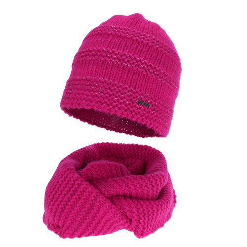 Winter set: hat and tube scarf, amaranth, with merino wool, Driva