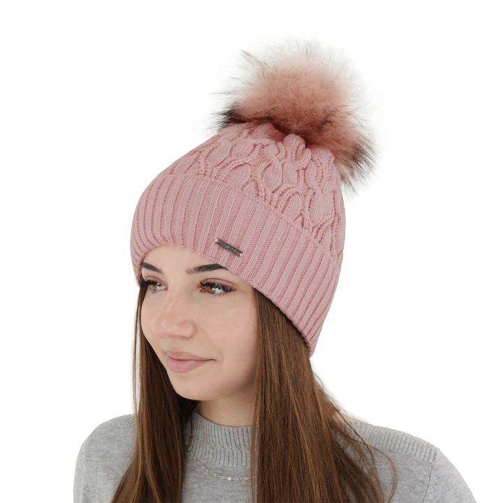 Woman's winter hat pink Deva with pompom