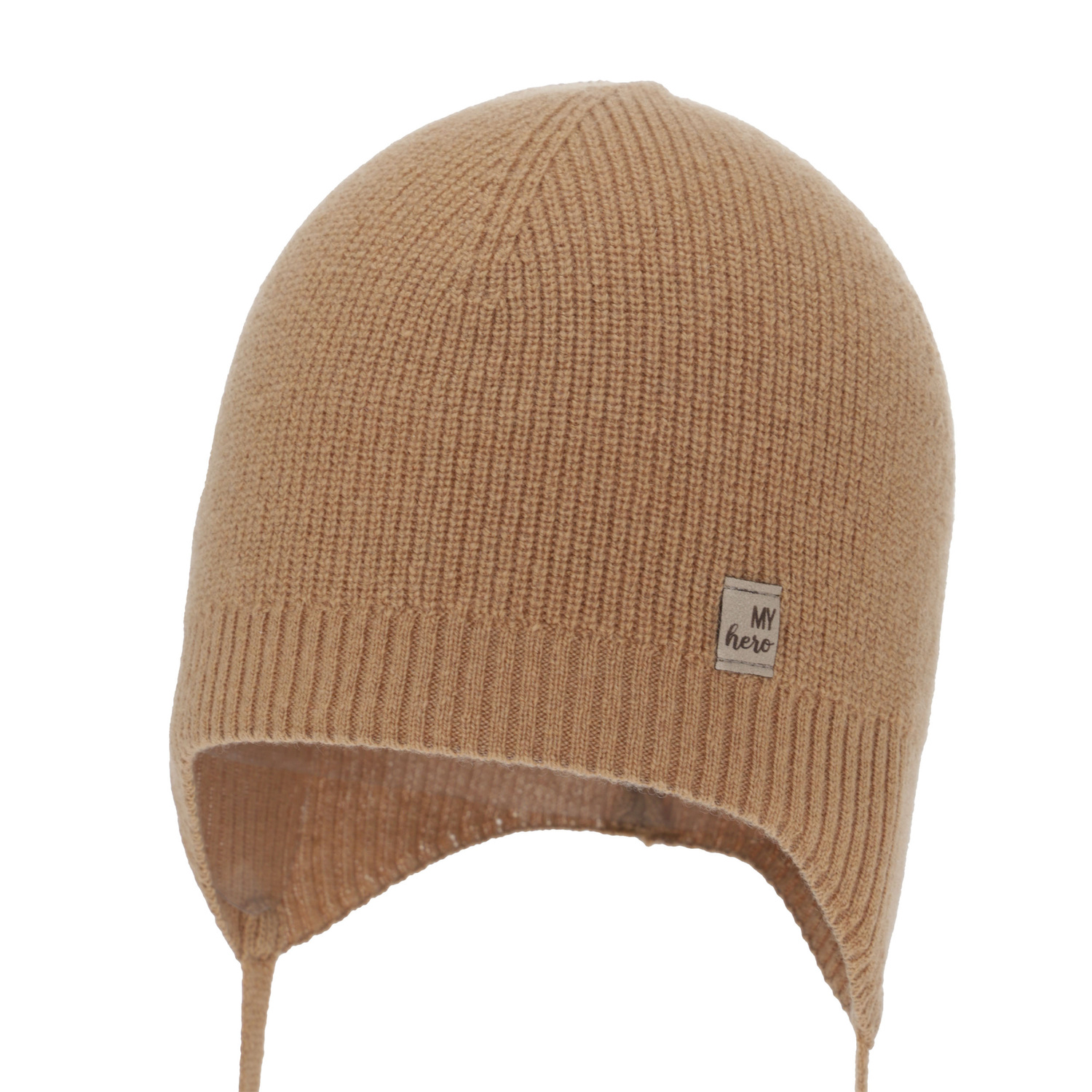 Boy's spring/ autumn hat, camel, merino wool with cashmere, with ears, Tono