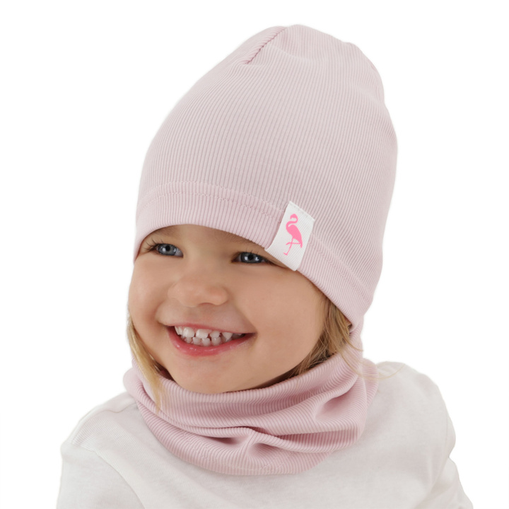 Girl's spring, autumn cotton set: hat and tube scarf, pink, Rumilla