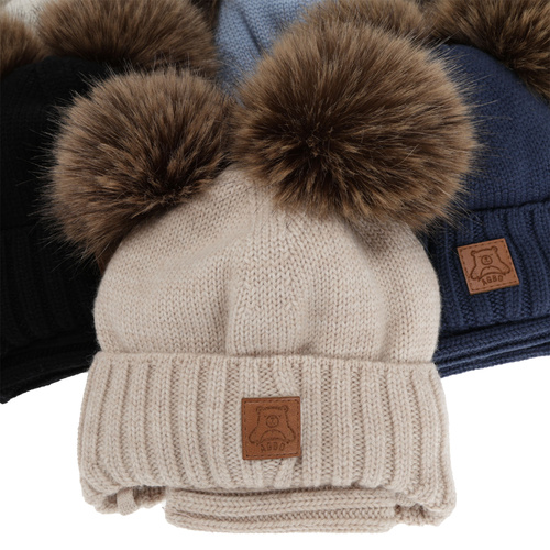 Boy's hat and snood, winter set, camel, 100% merino wool, lined with wool fleece, Ronik