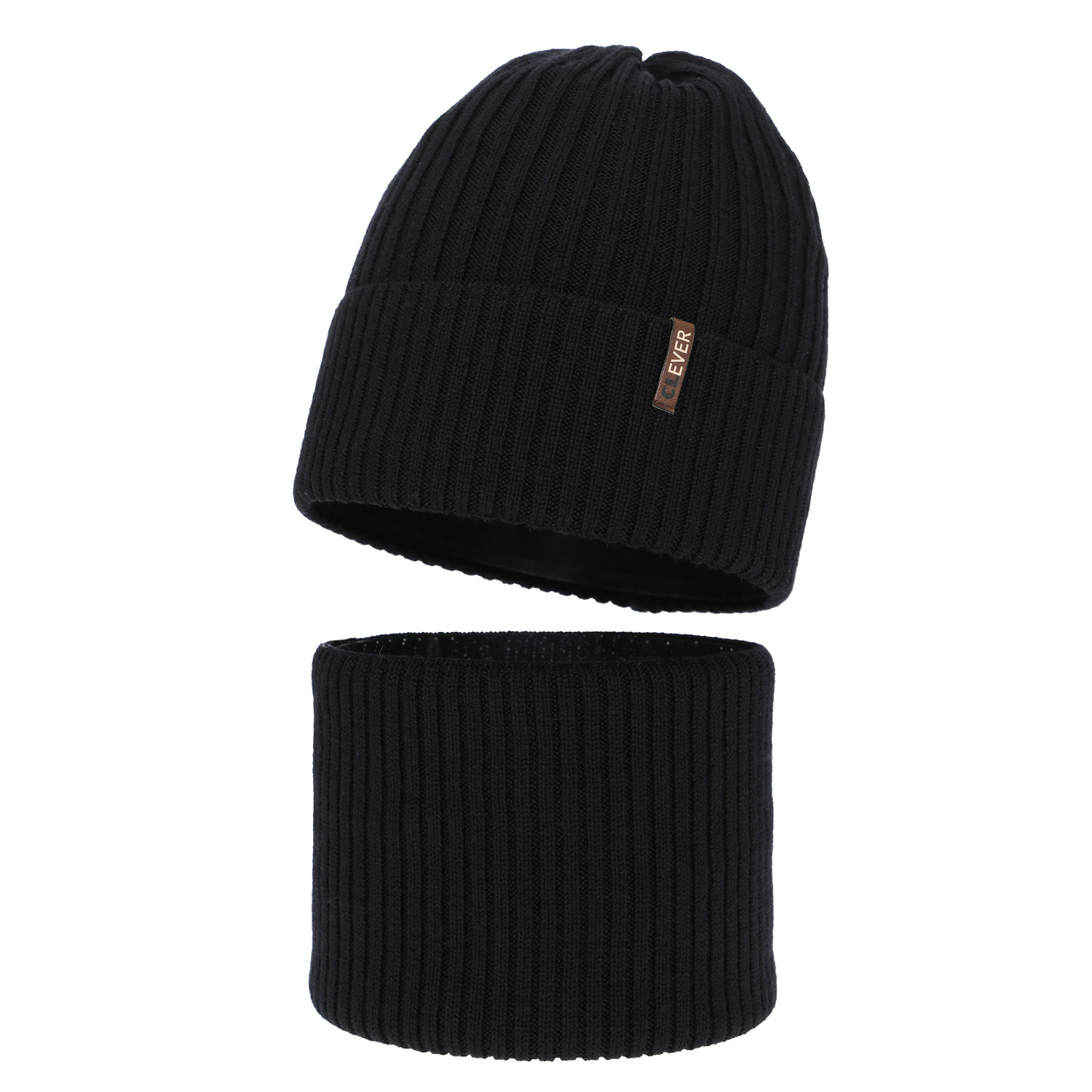 Boy's winter set: hat and tube scarf, black, 100% merino wool, Gizmo