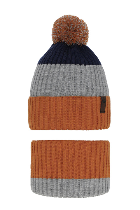 Boy's winter set: hat and tube scarf orange Karson with pompom