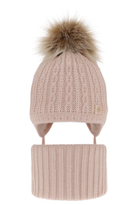 Girl's winter set: hat and tube scarf pink with pompom Passa