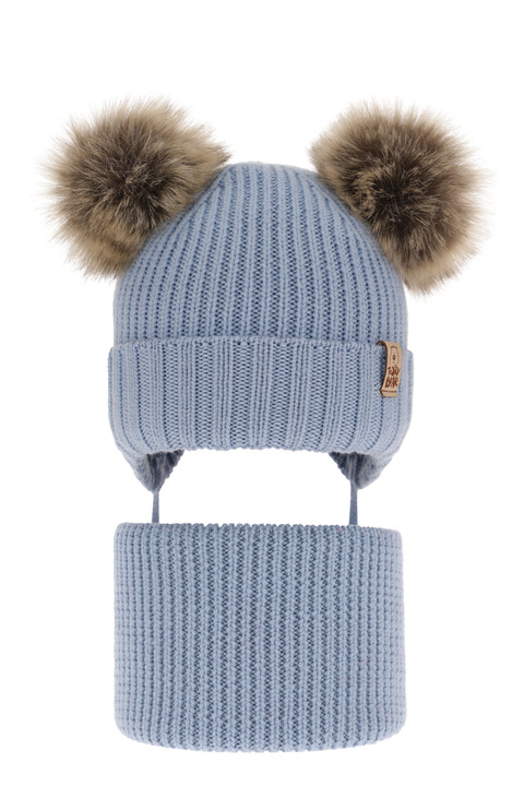 Boy's winter set: hat and tube scarf light blue 100% extra fine merino wool Konor