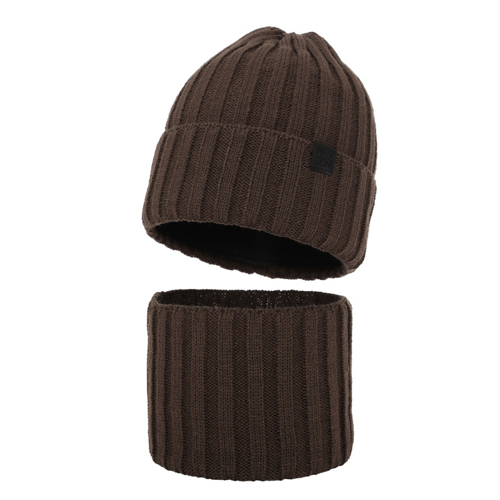 Boy's winter set: hat and tube scarf brown Baster