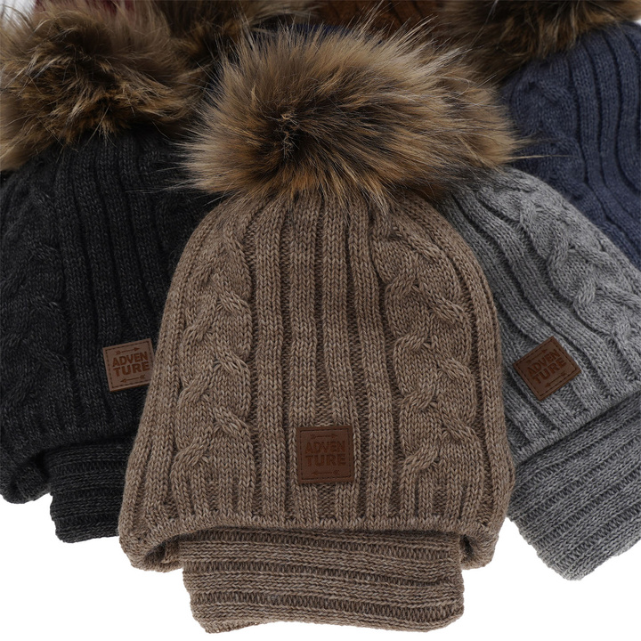 Boy's winter set: hat and tube scarf khaki Casper with pompom