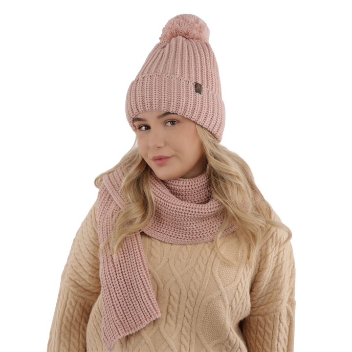 Woman's winter set: hat and scarf burgund Lupita with pompom