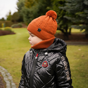 Boy's winter set: hat and tube scarf brown Deny with pompom