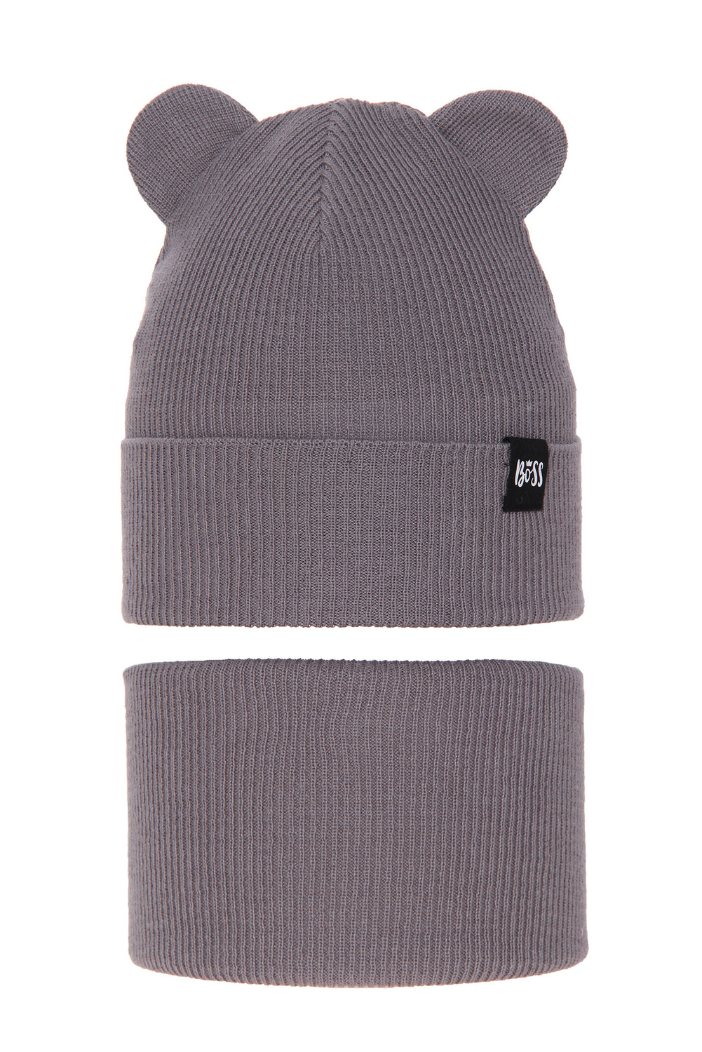 Children's autumn/ spring set: hat and tube scarf, with cotton, grey Grajan