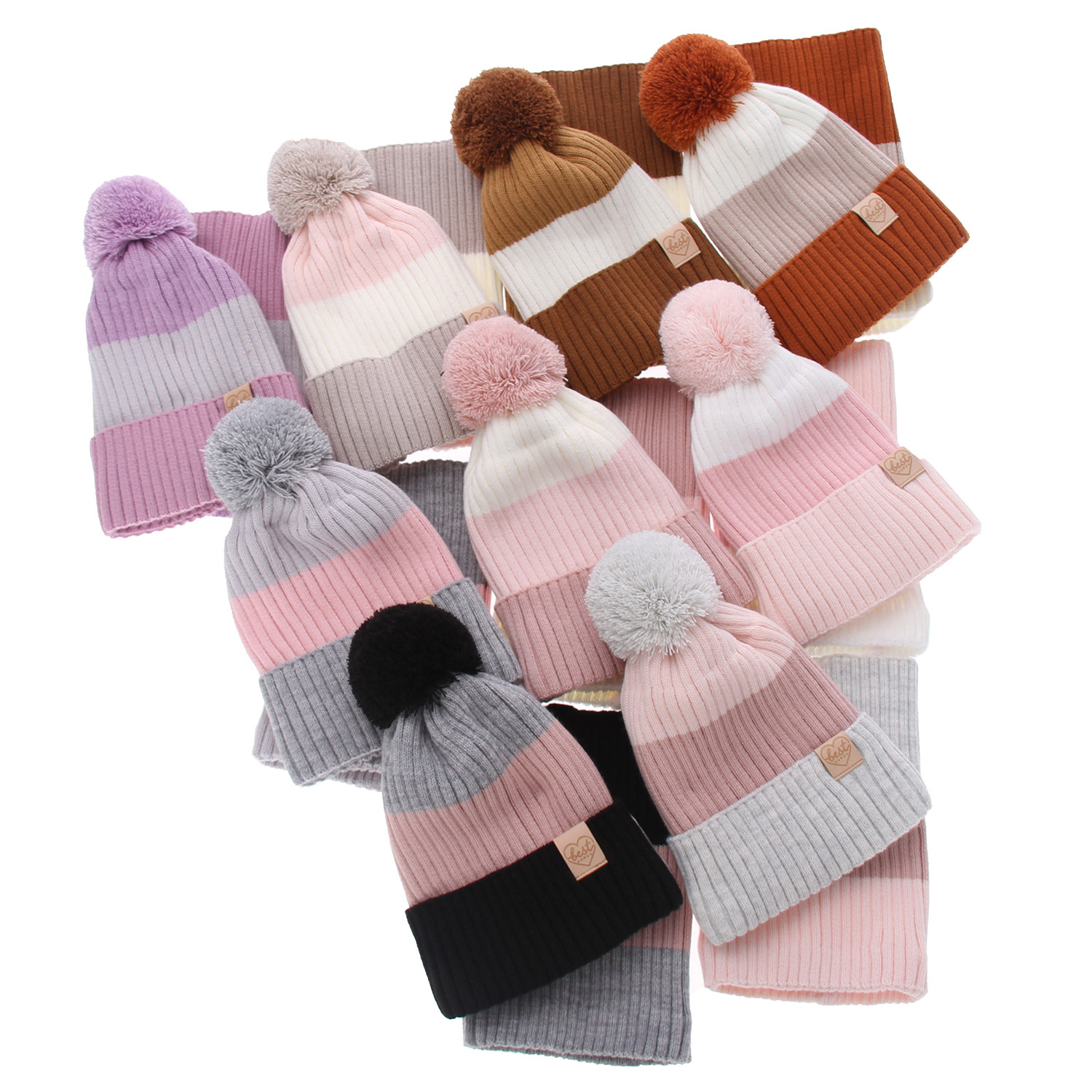 Girl's winter set: hat and tube scarf brown Indiana with pompom