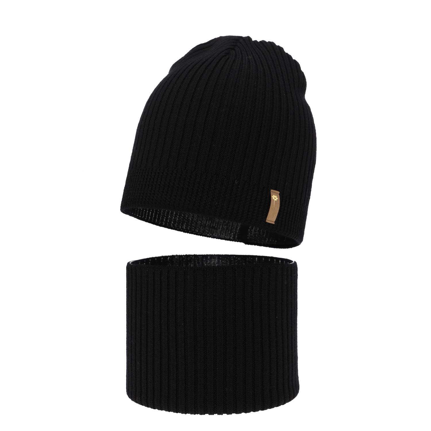 Girl spring autumn set hat and tube scarf black 100% extra fine merino wool Chelsie