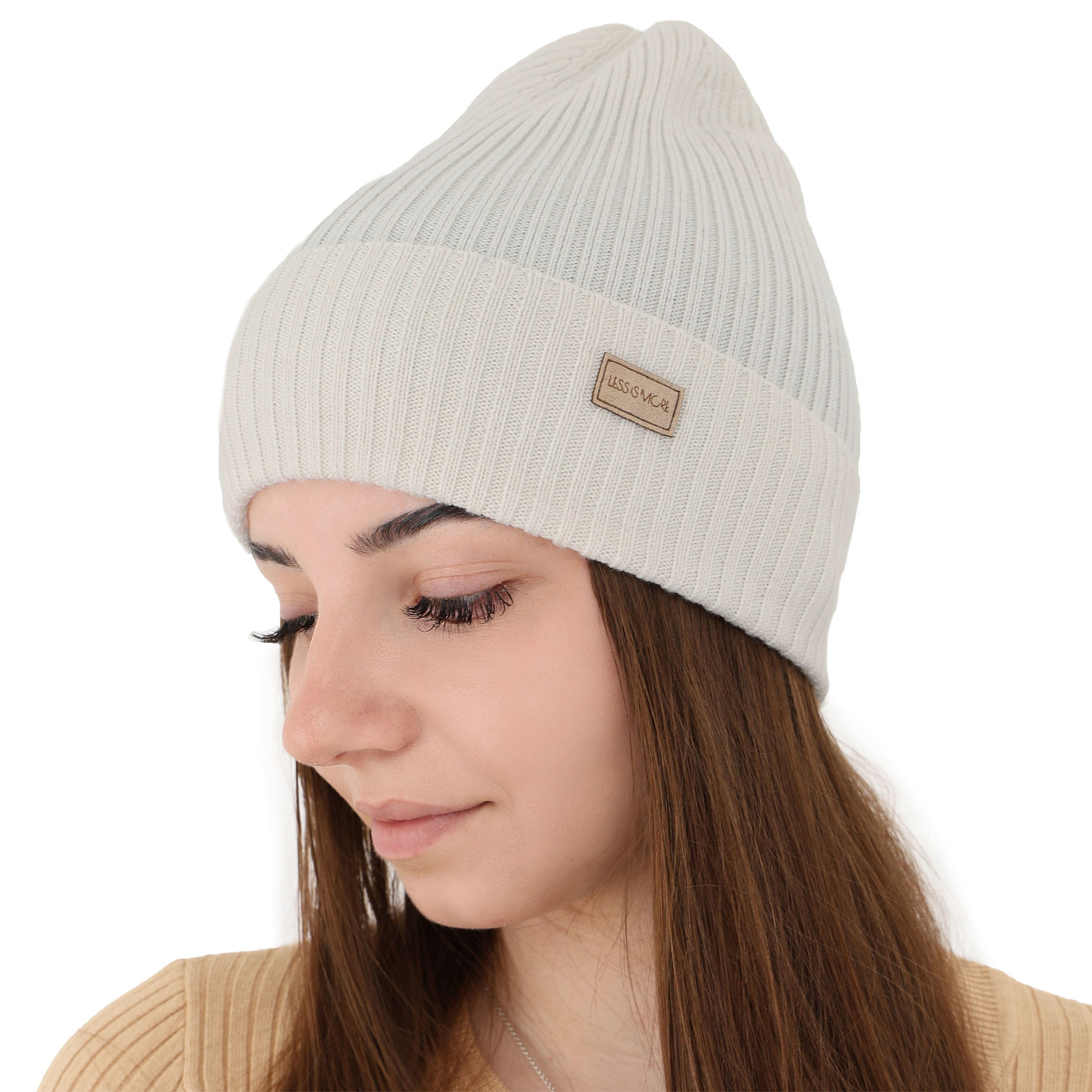 Woman's spring and winter hat beige Sophie 100% extra fine merino wool