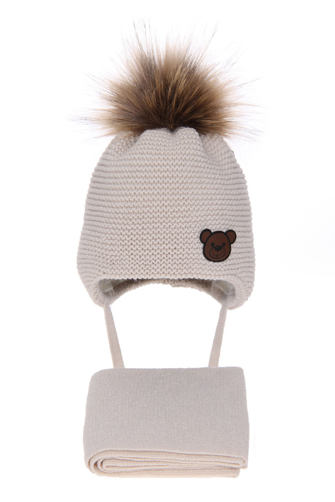 Boy's winter set: hat and scarf beige Banksi with pompom