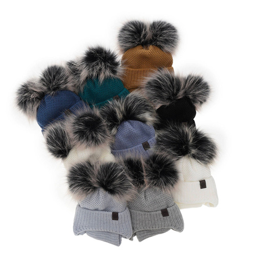 Boy's winter set: hat and tube scarf navy blue Randel with two pompom