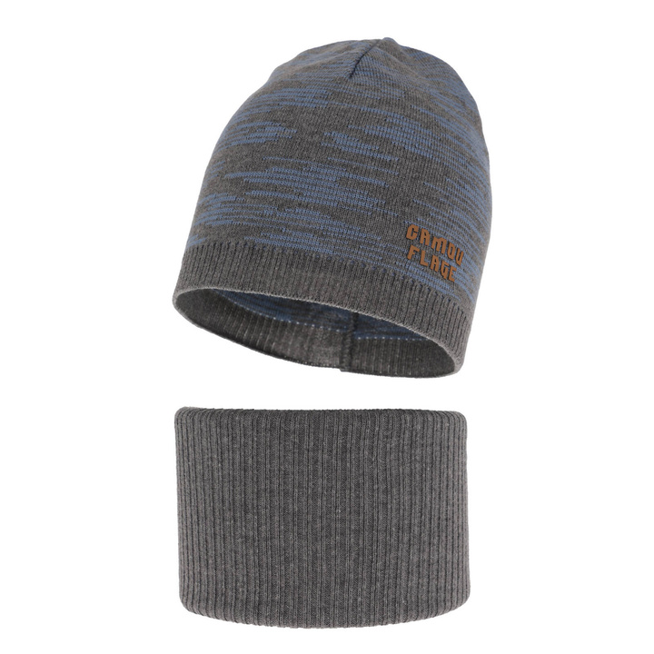 Children's autumn/ spring set: hat and tube scarf, with cotton, grey Carter