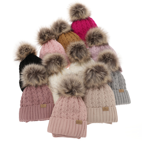 Girl's winter set: hat and tube scarf pink Tanzania with pompom