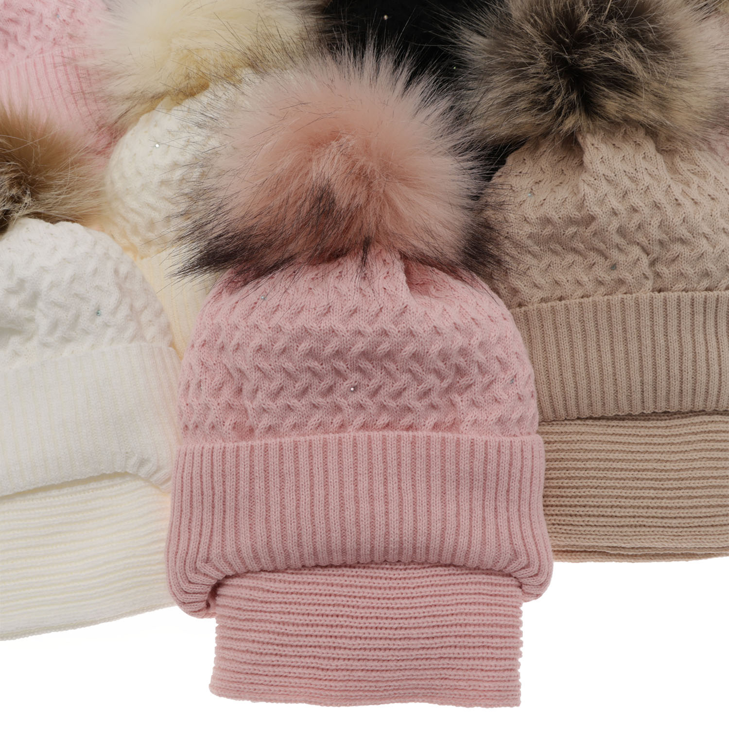 Girl's winter set: hat and scarf pink with pompom Zelta