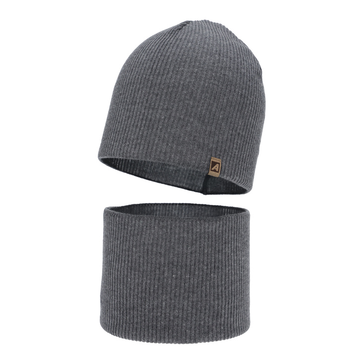 Boy's spring, autumn set: hat and tube scarf, with cotton, gray, Lucer
