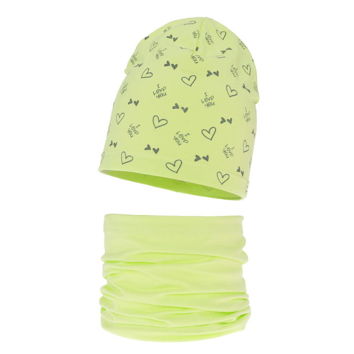 Girl's spring/ autumn cotton set: hat and tube scarf green Lovena