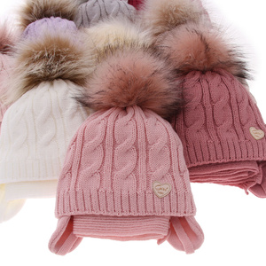 Girl's winter set: hat and scarf pink Morena with pompom