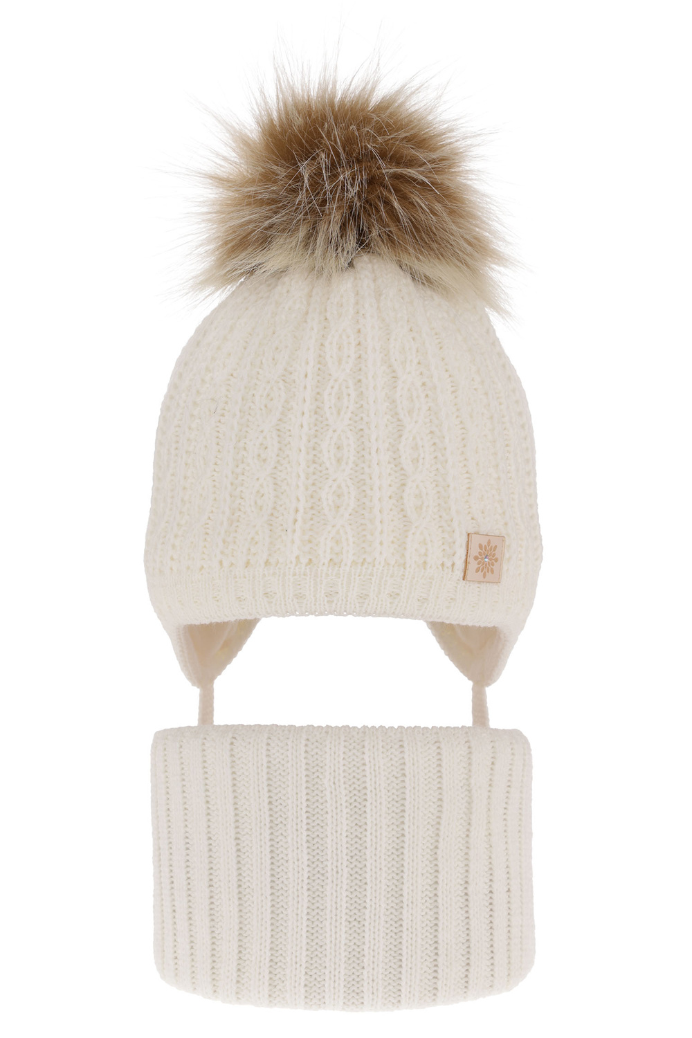 Girl's winter set: hat and tube scarf ecru with pompom Passa
