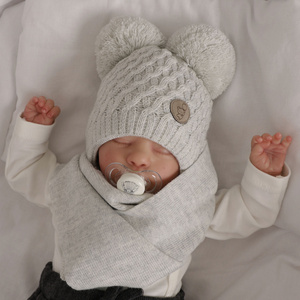 Boy's winter set: hat and scarf white with two pompom Alonso