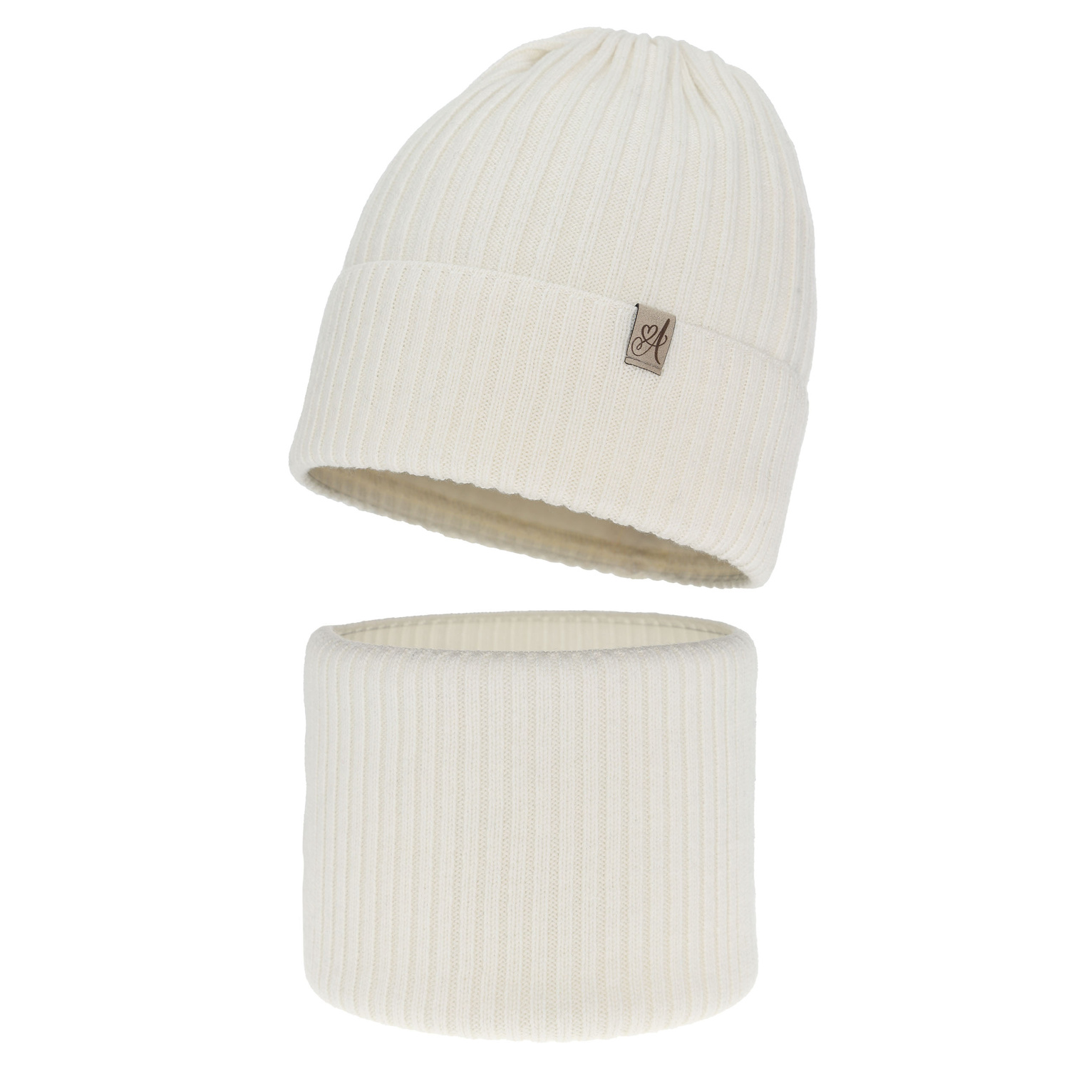 Girl's winter set: hat and tube scarf, white, 100% merino wool, Patricia