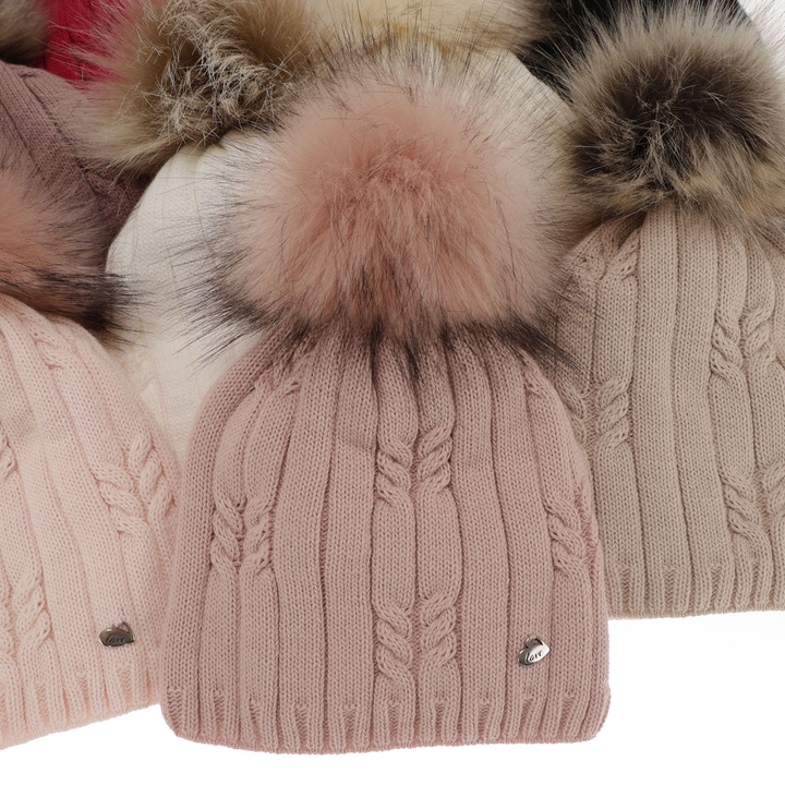 Girl's winter set: hat and tube scarf violet Amaltea with pompom