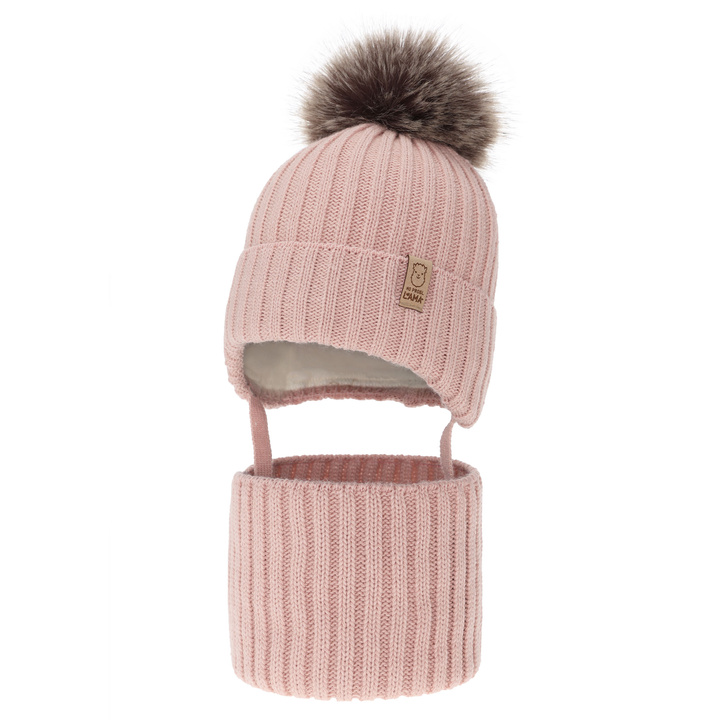 Girl's winter set: hat and tube scarf, pink, with pompom Abigail