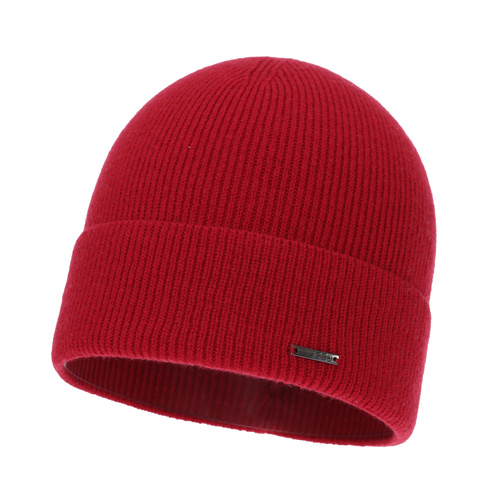 Woman's autumn winter hat, red, with merino wool with cashmere, Sindra